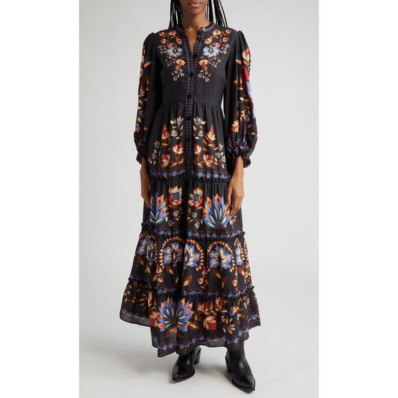 FARM Rio Winter Garden Floral Print Long Sleeve Tiered Dress - Picture 1 of 14